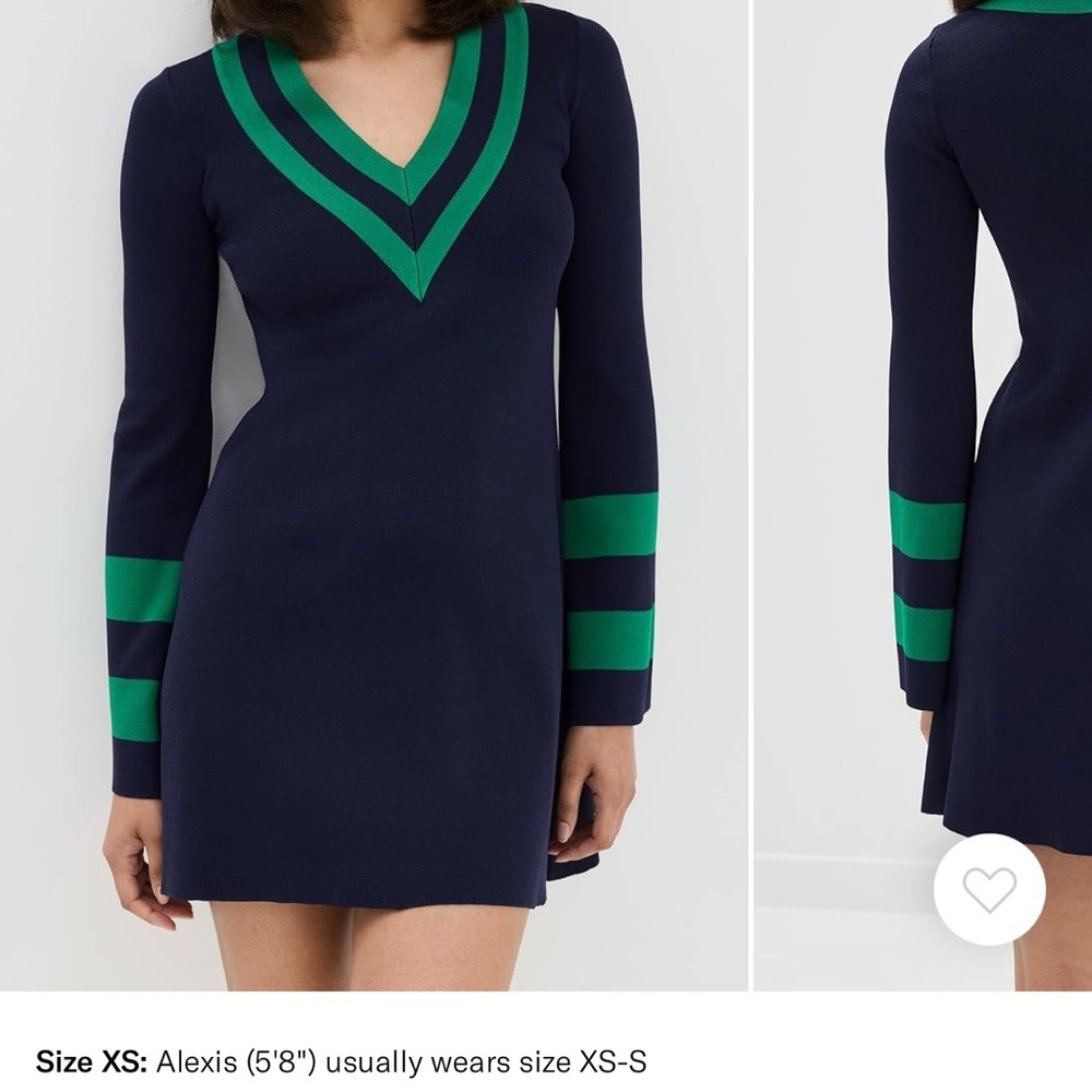 STAUD Navy and Green V-Neck Mini Dress